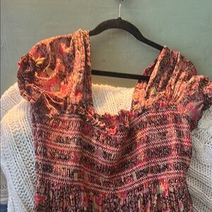 Free People Pink Maxi Sundress with Puff Sleeves